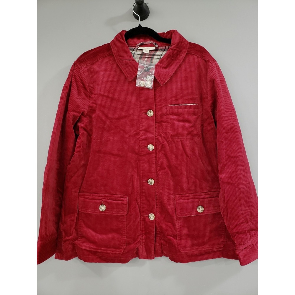 NWOT Womens Appleseeds Cherry Red Corduroy Button Jacket Size MEDIUM PETITE‎